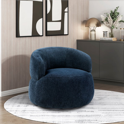 Fauteuil pivotant d'appoint en chenille bleue, alliant luxe moderne et rotation à 360 degrés, sans assemblage requis.