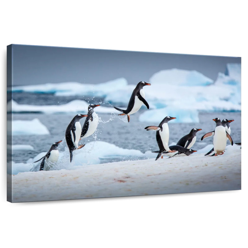 Pingouins sautant sur la glace, H 26 po x l 39 po