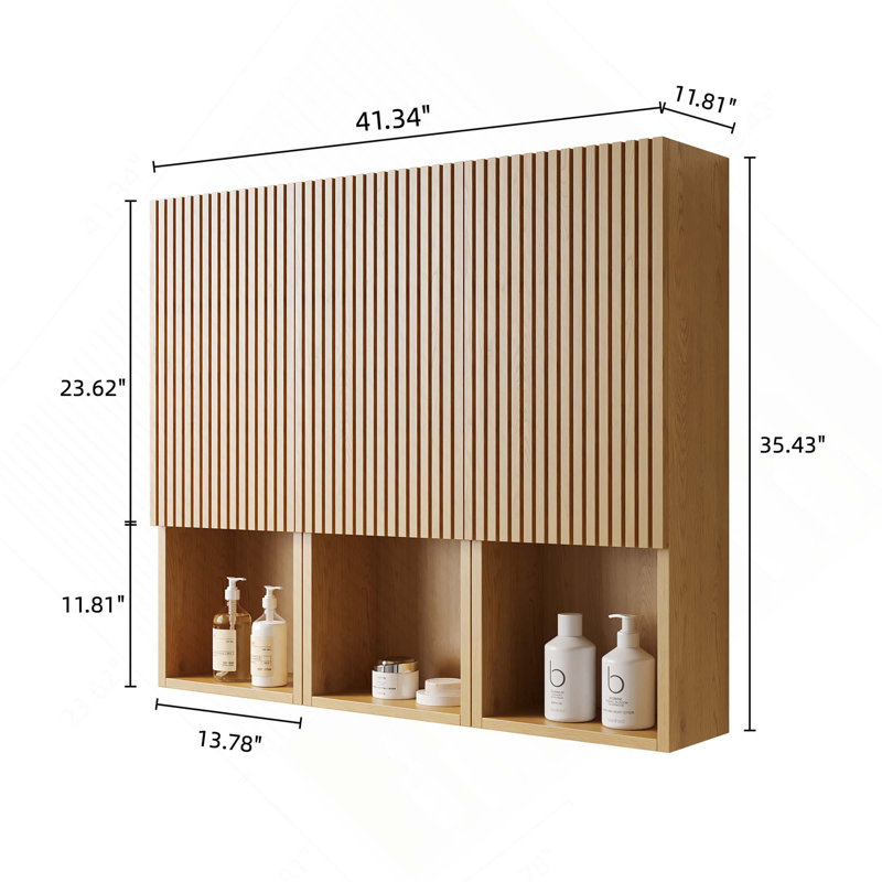 41-Inch Length Bathroom Wall Mounted Cabinet, Composed Of 3 Cabinets With Doors And Open Compartments For Bathroom
