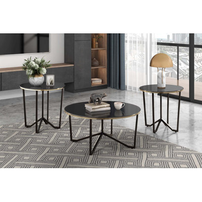 Ensemble de 3 tables basses et tables de bout rondes avec plateau en verre trempé