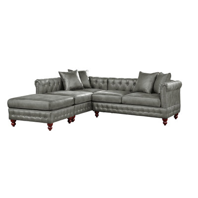 Mobilier modulaire respirant 3 pièces gris ardoise, 2 chaises réversibles / 1 méridienne, 1 siège, accoudoirs roulés, densité moyenne avec 1 dossier, 1 canapé, structure en bois massif pour le salon
