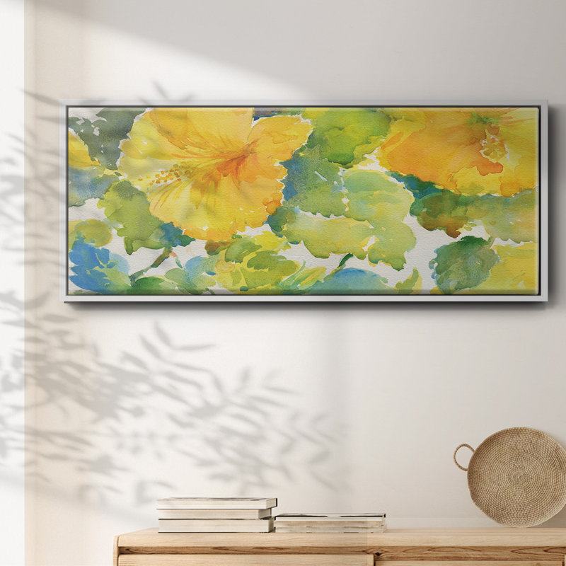 Citrus Hibiscus- Framed Canvas, 8" H x 20" W