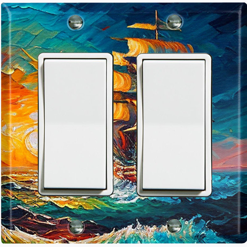 Copper Rust Patina Teal Print 2 - Gang Toggle Light Switch Standard Wall Plate