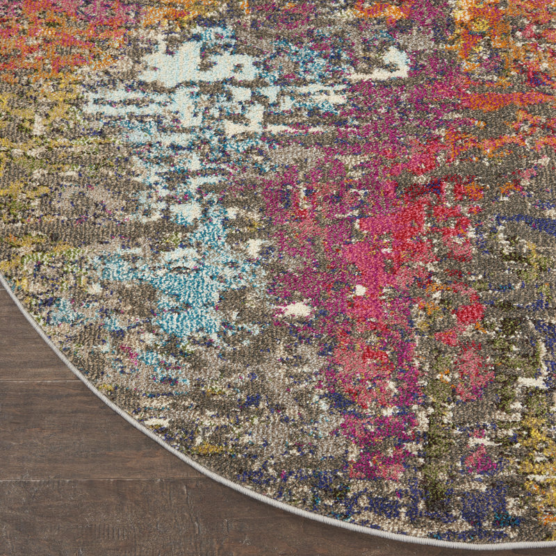 Tapis abstrait bleu / orange Allegro, Rond 5 pi 3 po