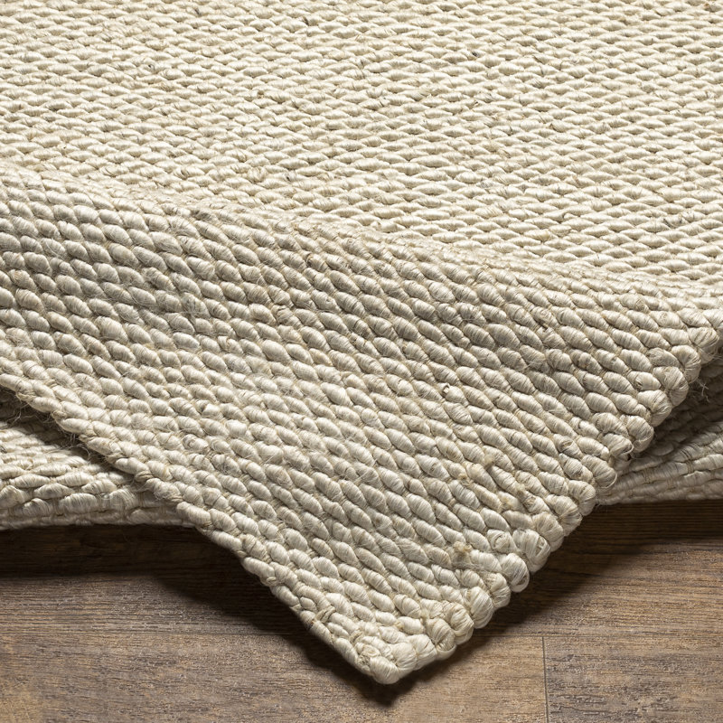 Solid Color Flatweave Jute Area Rug in Tan, Round 8'