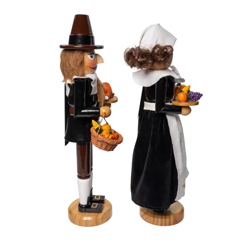 15-Inch Black and White Wooden Pilgrim Nutcracker Set