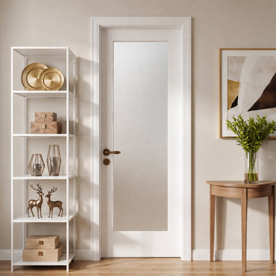 Dalle de porte intérieure en bois manufacturé 1-Lite 28 po x 80 po avec verre trempé givré à pleine vue 28 po x 80 po pour garde-manger, salle de bain et bureau, sans cadre ni quincaillerie