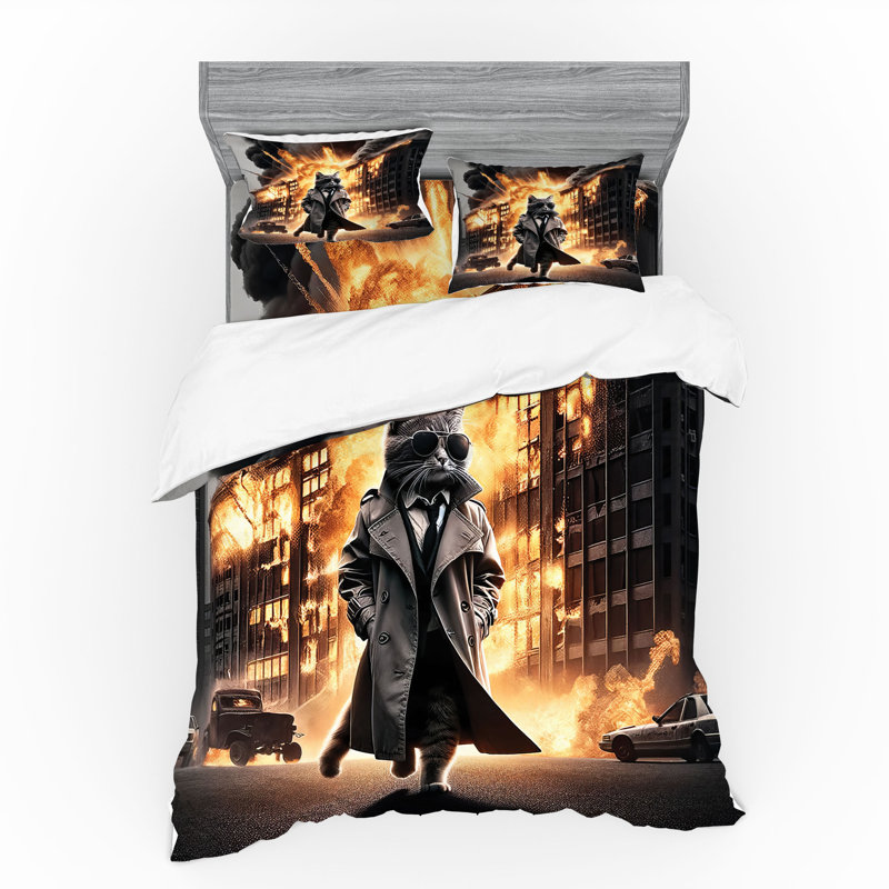 Ensemble de literie pour chat Ambesonne et orange pâle et gris foncé, Housse de couette grand + 3 pièces supplémentair