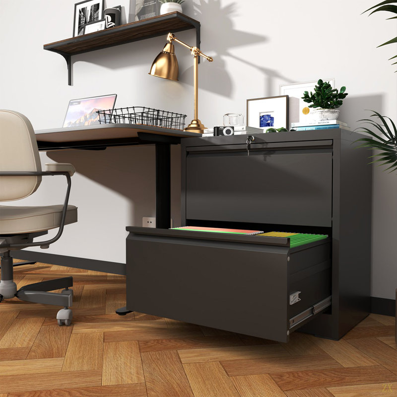 Office Storage Cabinet, Horizontal File Cabinet With Lock, Metal Lateral Filing Cabinet With 2 Drawers For Home Office, Lateral Filing Cabinet For Storage