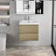 Meuble-lavabo flottant avec lavabo en résine, armoire de rangement murale, tiroirs à fermeture en douceur, finition chêne naturel