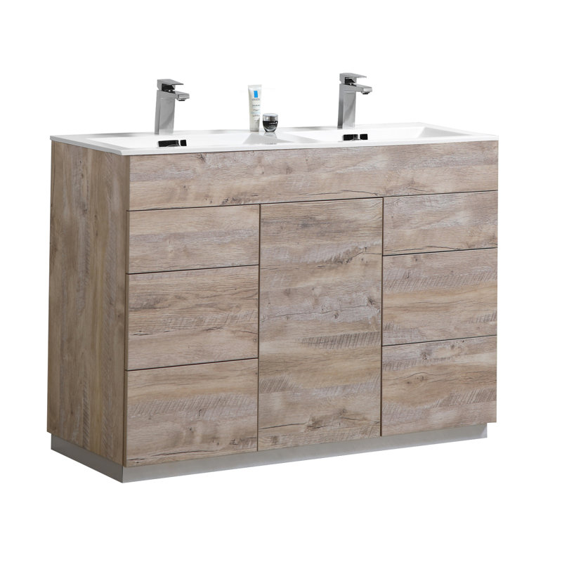 Ebling 47.5'' Double Bathroom Vanity with Acrylic Top, Nature Wood