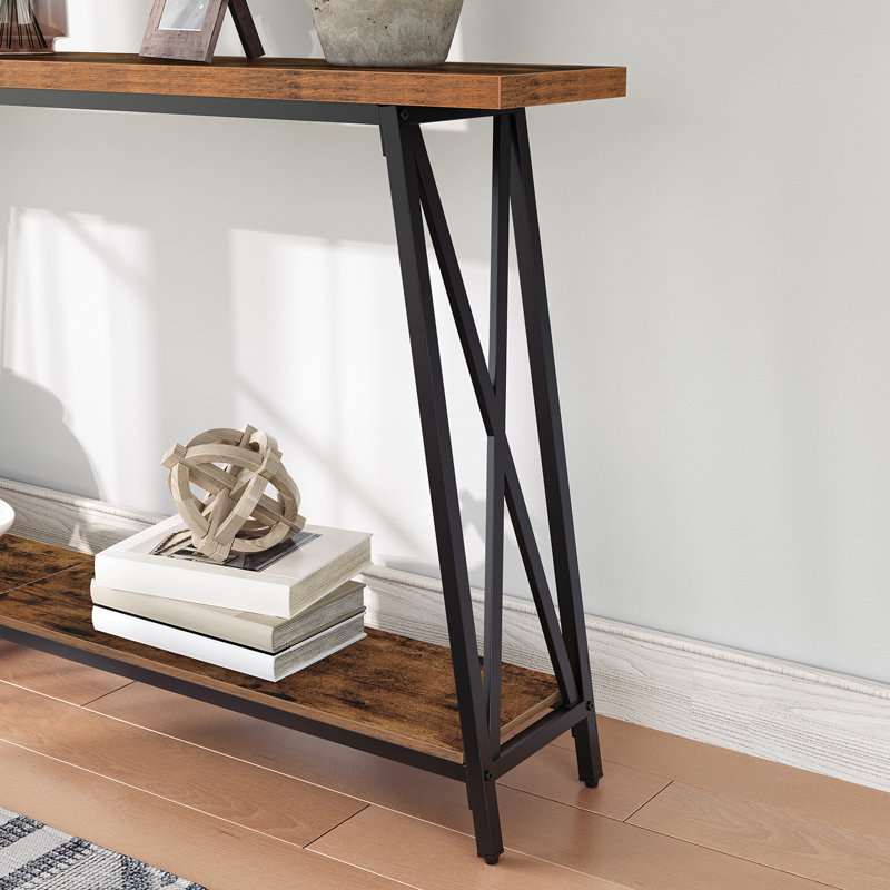 Console très longue Sabira, console étroite derrière le canapé, Brun rustique, H 31,5 po x l 63 po x P 9,45 po