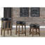 Ensemble 2 pièces, fauteuil rotatif à 360 degrés en similicuir noir, avec tête de clou décorée en bois massif, mobilier de style transitionnel brun