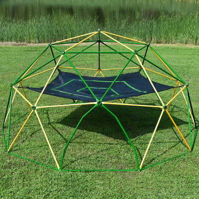 13Ft Geometric Dome Climber Play Center, Kids Climbing Dome Tower With Hammock