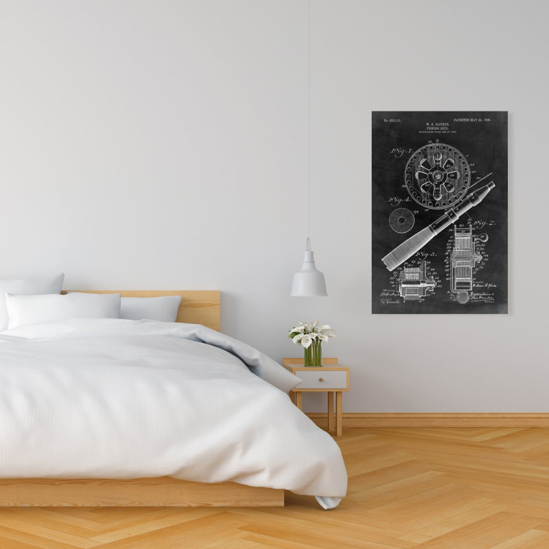 Toile noire moulinet de pêche | Art mural Home Decor