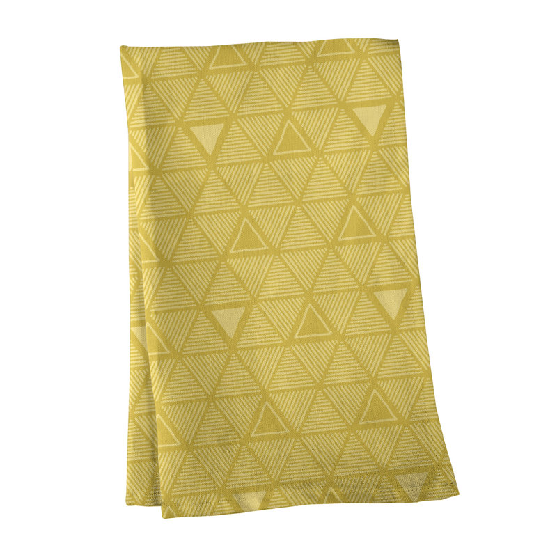 Torchon triangle dessiné à la main, Jaune, Polyester sergé