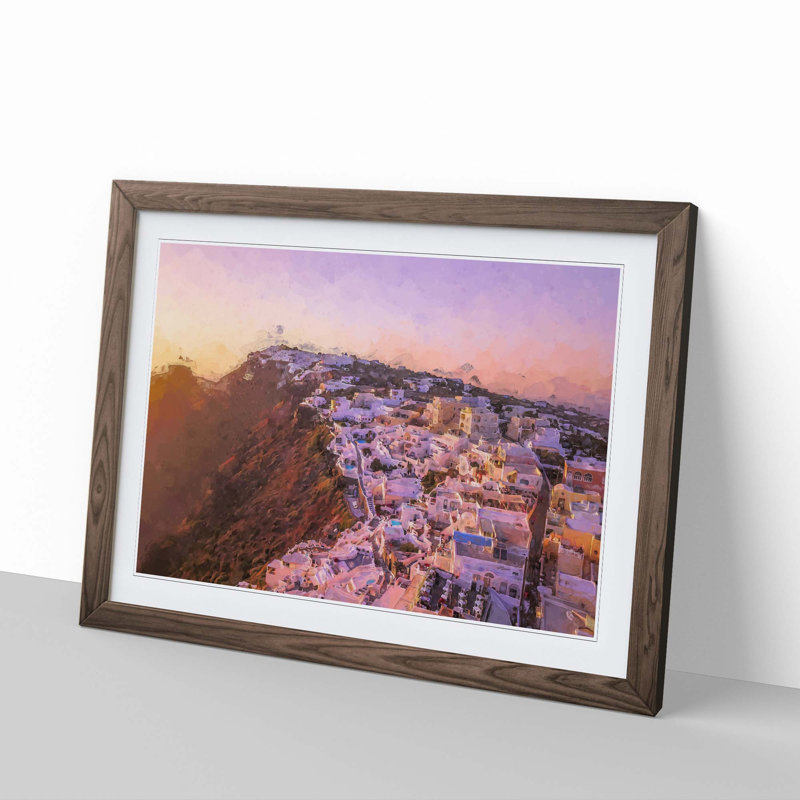 View of Santorini in Greece in Abstract - Picture Frame Graphic Art Print, 60cm H x 91cm W x 2cm D, Walnut