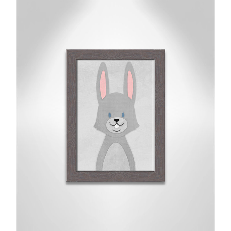 Art de lapin joyeux, H 14 po x l 10 po x P 0,6 po, Encadré plat à grain de bois gris