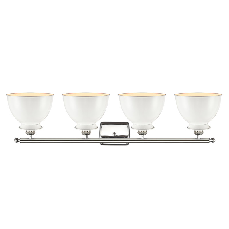Éclairage pour meuble-lavabo à intensité variable à 4 lumières Arev, Blanc brillant, Ampoule incandescente 60 watts rétro