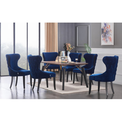 Bootle 6 Person Dining set - a Rectangular Wooden Dining Table with Metal Legs and a Set of 6 Quilted Velvet Dining Chairs for Dining Room - Modern Dining Table Set