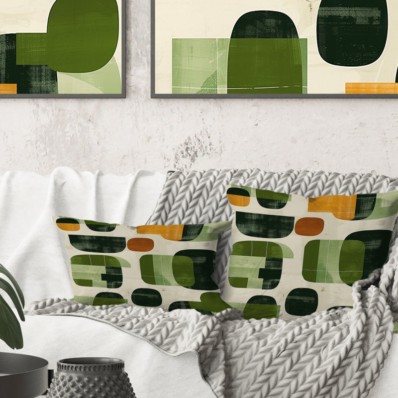 Coussin Green Green Midcentury Shapes II - Midcentury, H 18 po x l 18 po
