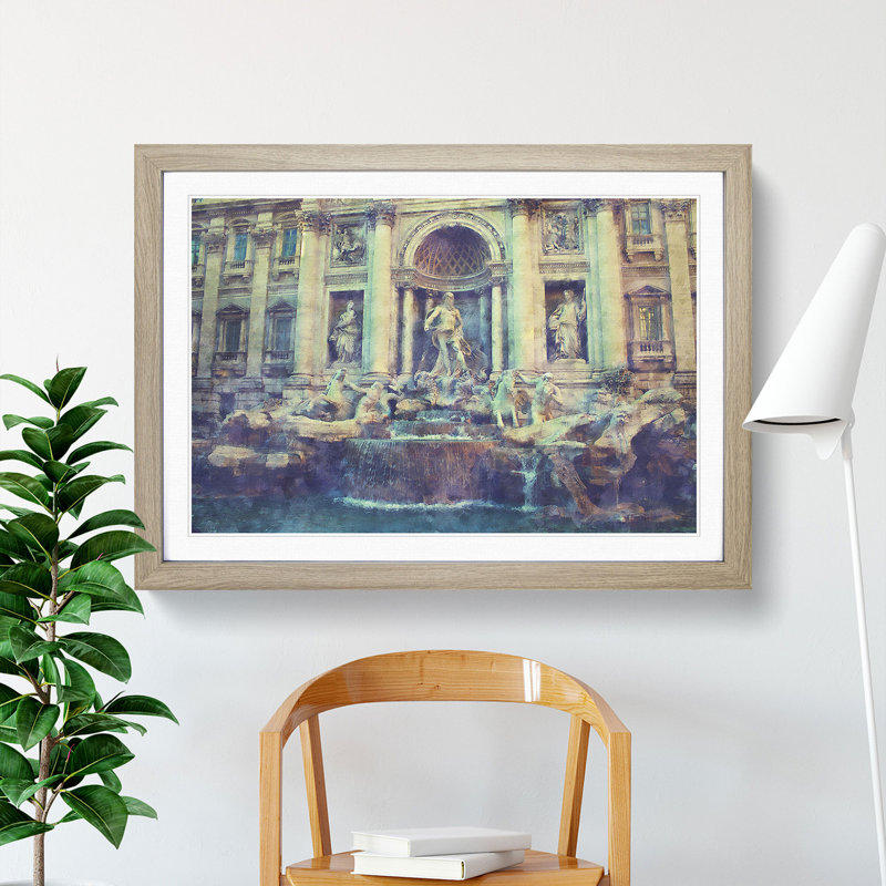 Trevi Fountain in Rome Vol.2 - Picture Frame Graphic Art, Oak, 48cm H x 65cm W x 2cm D