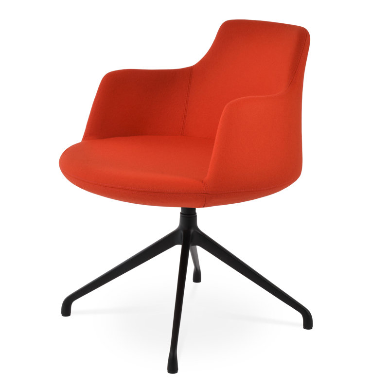 Dervish Spider Swivel Arm Chair, Black, Orange Wool