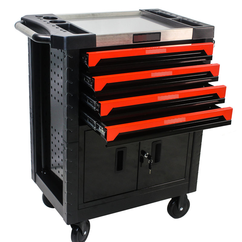 Chariot à outils amovible 4 tiroirs avec serrure - Chariot d'organisation de garage polyvalent, métal thermolaqué, compartiments de rangement verrouillables