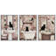 «Whimsical Cat», art floral rétro et photos de salle de bain, impression sur toile encadrée, 3 pièces-128129866-128129868
