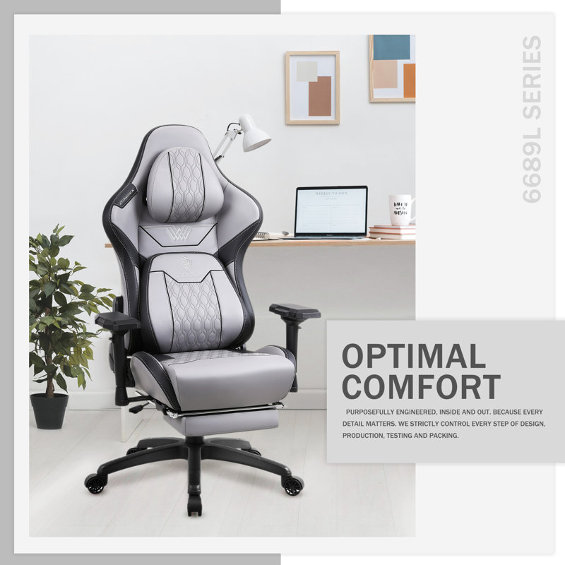 Gray PU Leather Ergonomic Reclining Gaming Chair with Footrest