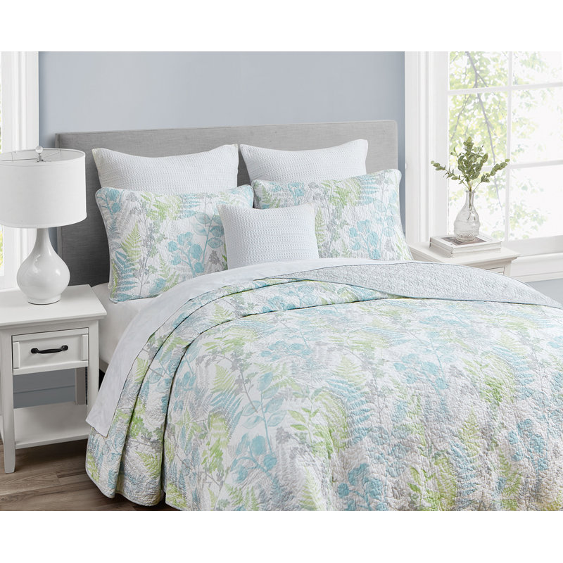Ensemble de courtepointe réversible en coton doux et floral Althea, Courtepointe pour très grand lit et 2 très grand