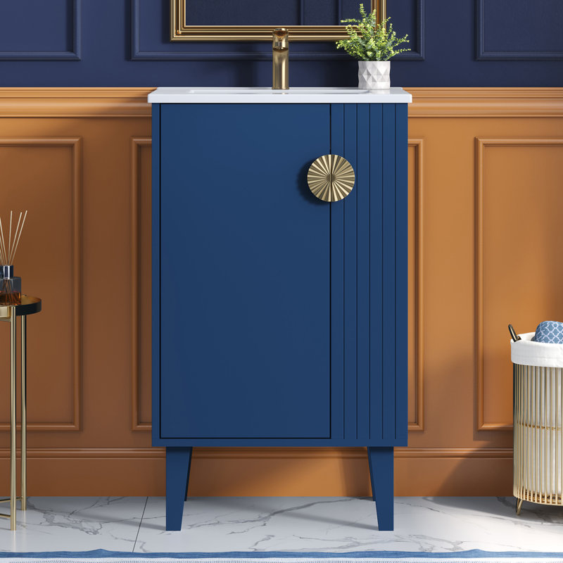 Meuble-lavabo de 20 pouces avec lavabo en céramique, Bleu