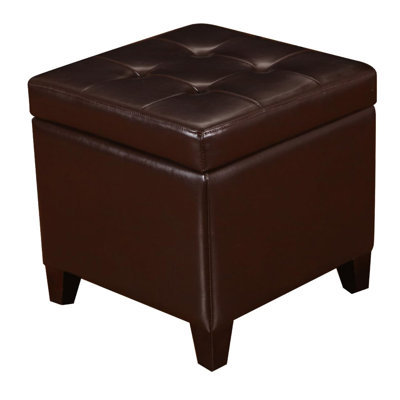 PU Leather Square Storage Ottoman Lift Top Footstool with Wood Legs