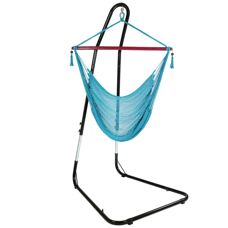 Chaise hamac suspendue avec support réglable Poe - bleu ciel, Bleu clair