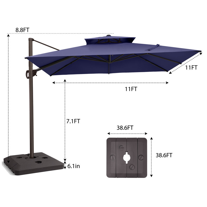 Parasol carré en porte-à-faux 128 po, base lestée incluse, Marine