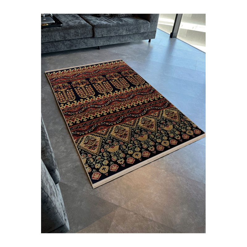 Tapis décoratif rétro multicolore à motifs mixtes de couleur foncée, Tapis de couloir 2 pi 6 po x 6 pi 7 po inclus
