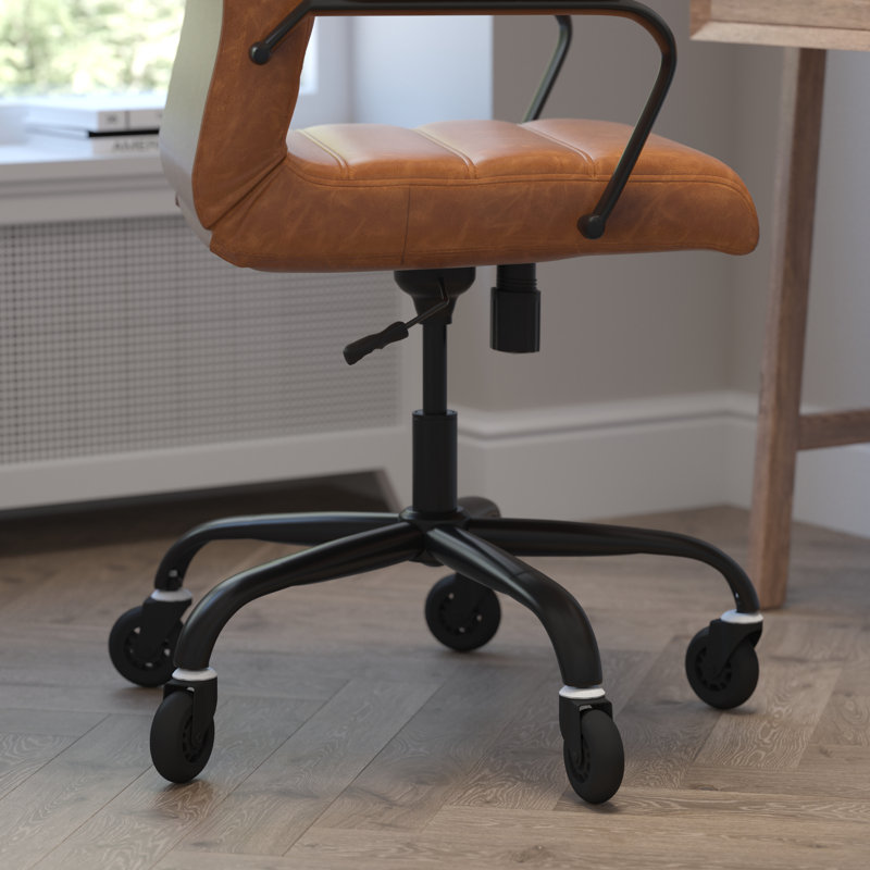 High Back Executive Swivel Office Chair with Frame, Arms, and Transparent Roller Wheels, Brown, Black