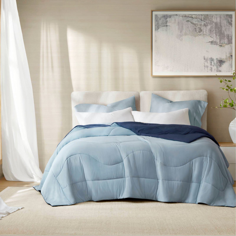 Couverture d'édredon réversible 1 pièce Tencel, Édredon double, Bleu