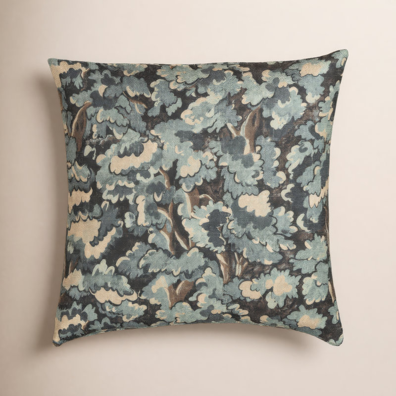 Coussin Cascade Tongas, Bleu, Plumes, Carré 22 po