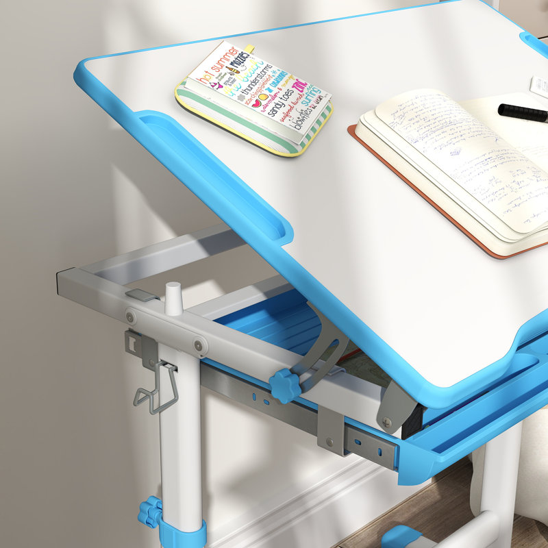 Wrought Studio™ Kids Desk And Chair Set, Height Adjustable Study Table And Chair Set With Drawer, Pen Slot, Tiltable Desktop, Hook