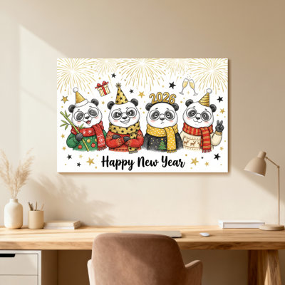Animals Pandas Wearing Hats Scarves And Celebrating New Year