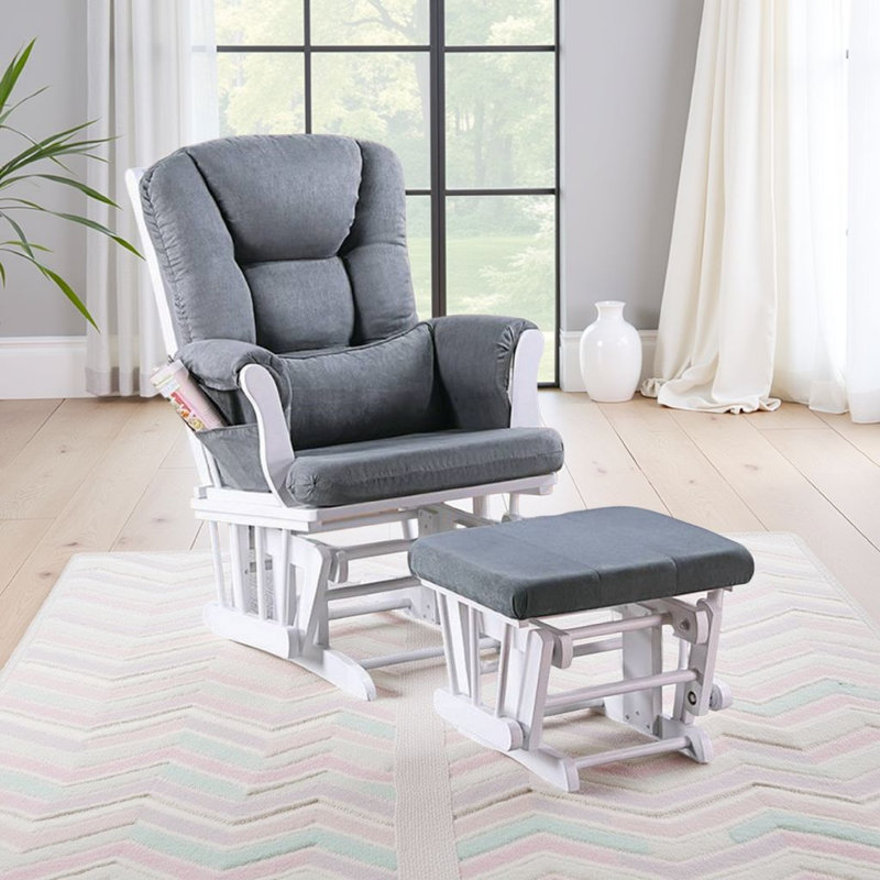 Fauteuil inclinable manuel avec repose-pieds Noni, bois, carré, Gris, Pas d'inclinaison, Blanc