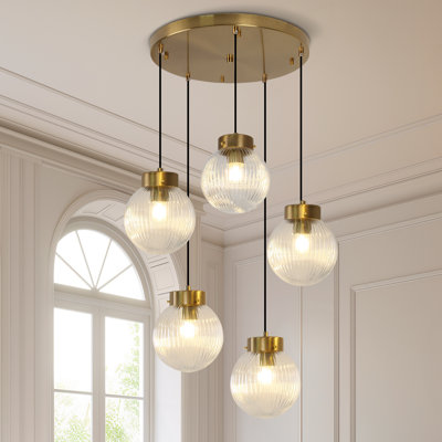 Luminaire suspendu en verre côtelé 5 lumières Modern Modern
