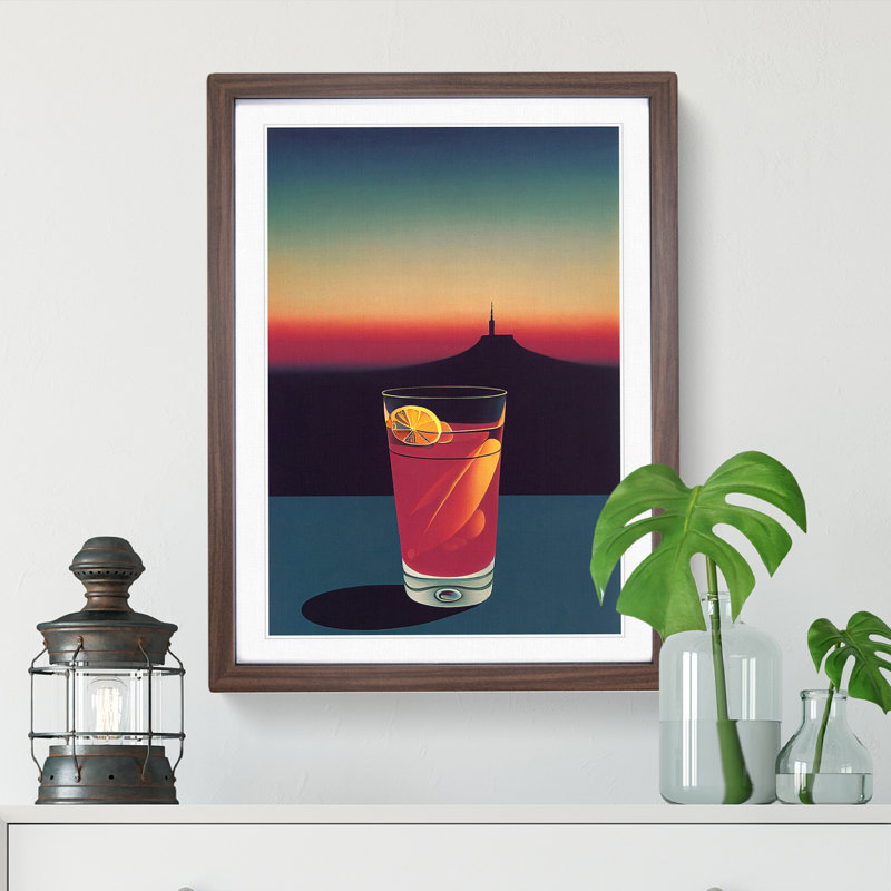 Cocktail At Night - Single Picture Frame Print, 34cm H x 25cm W x 2cm D, Walnut