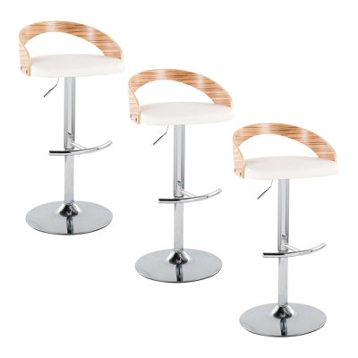 Tabouret de bar avec pivot en métal, bois et similicuir avec repose-pieds arrondi en T - ensemble de 3