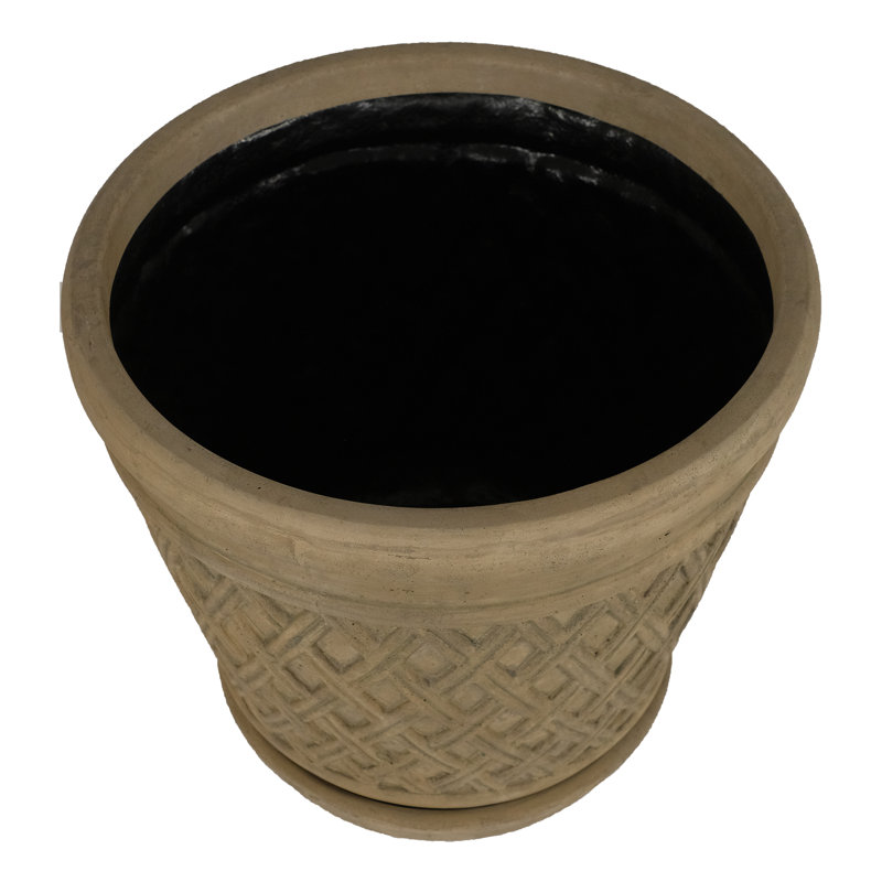Aged Granite Look 23 In. Dia x 22 In. H Indoor/Outdoor Lattice Planter with Saucer