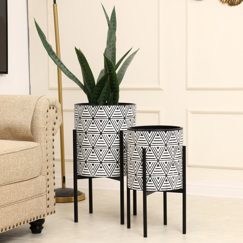 Ensemble de pots de fleurs d'intérieur 2 pièces avec support Adaliah