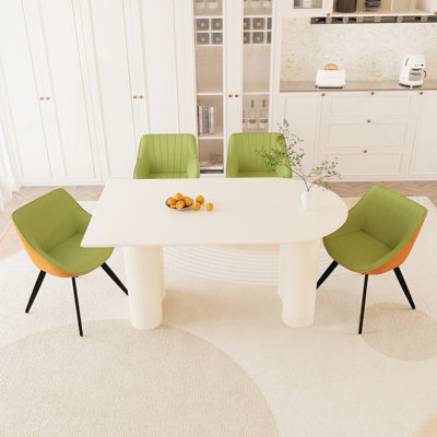 5 Pieces Table Set, One Modern Table, 4 Dining Chairs With Metal Legs For Kitchen