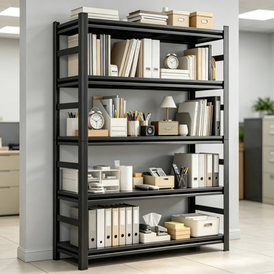 Steel Office Storage Shelves 5 Tier Industrial Rack Bolt Free Design Adjustable Shelving Unit 36"W x 16"D x 72"H With Wall Anchors For Workspace Filing And Storage Organization