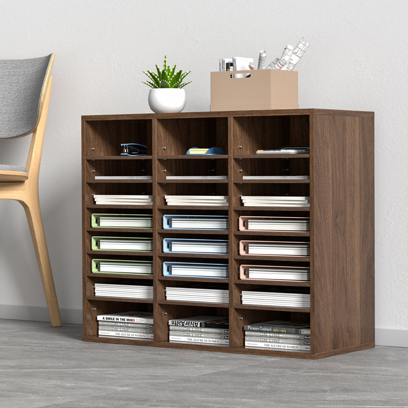 24 Compartments Office Mailbox with Adjustable Shelves, Wood Literature Sorter, Brown